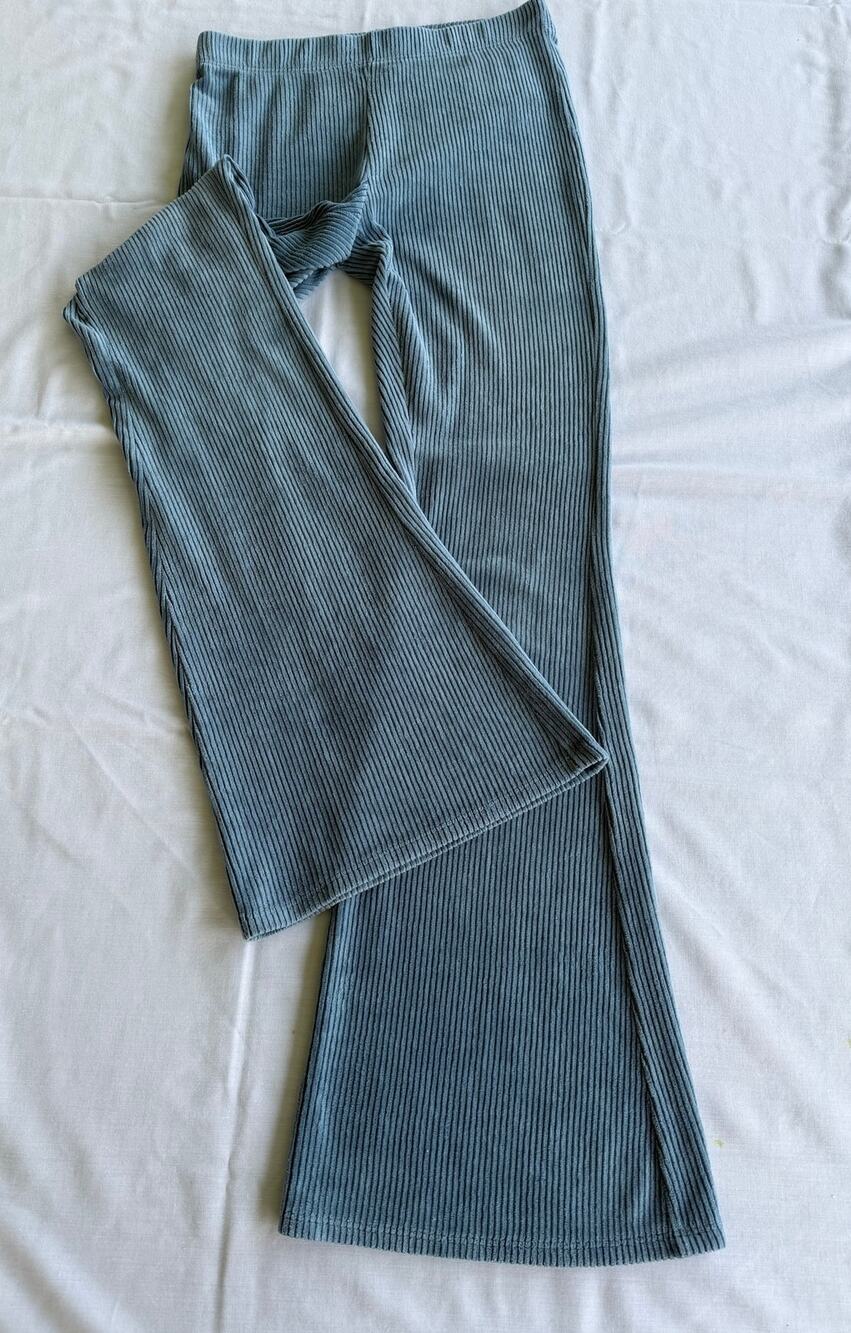 Hippie Boho Forever 21 Ribbed Blue Stretch Flare Pants S Y2K SoftGirl Streetwear